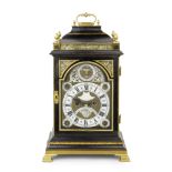 A rare mid-18th century Dutch gilt-metal mounted ebonised table clock, with annual calendar, moo...