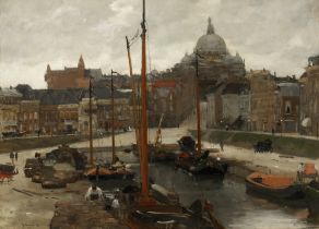 Floris Arntzenius (Dutch, 1864-1925) Scheveningen: Badhuiskade/Havenkade met Seinpost op de acht...
