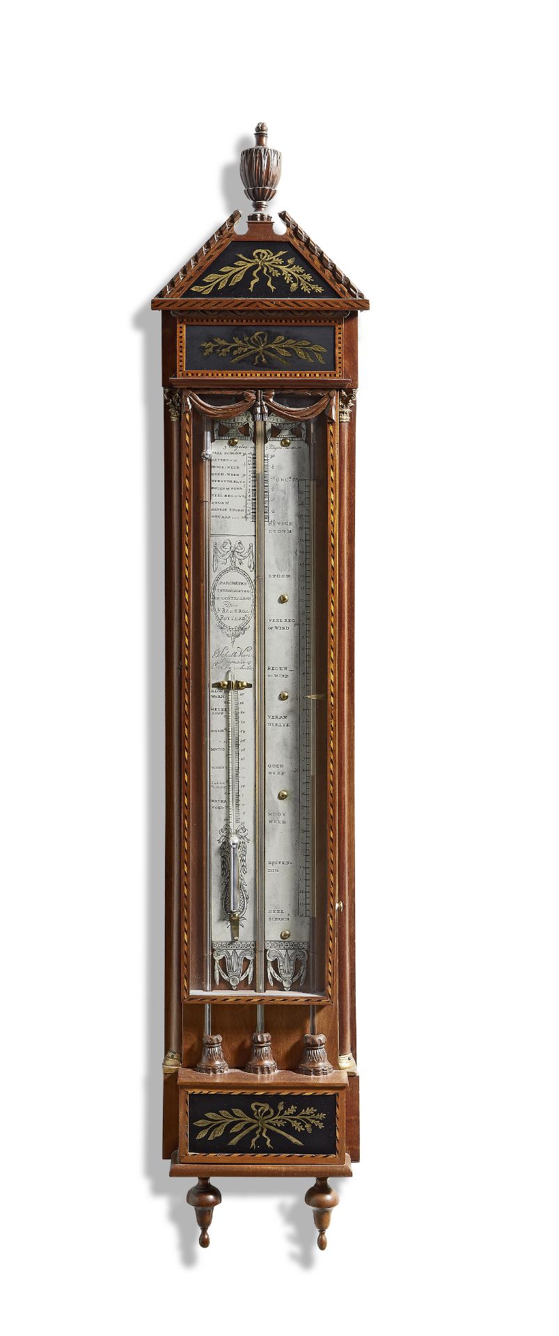 An early 19th century carved and inlaid mahogany Dutch contra-barometer F. Bazerga, Rotterdam