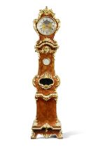 An important mid 18th century French ormolu-mounted kingwood and rosewood centre seconds longcas...