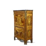 A rare Dutch ormolu-mounted mahogany, rosewood, purplewood, burr walnut, fruitwood and green-sta...