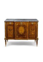 An important Dutch ormolu-mounted rosewood, tulipwood, kingwood, purplewood and marquetry commod...