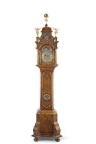 A good mid 18th century Dutch miniature walnut longcase clock with moonphase, alarm and calendar...