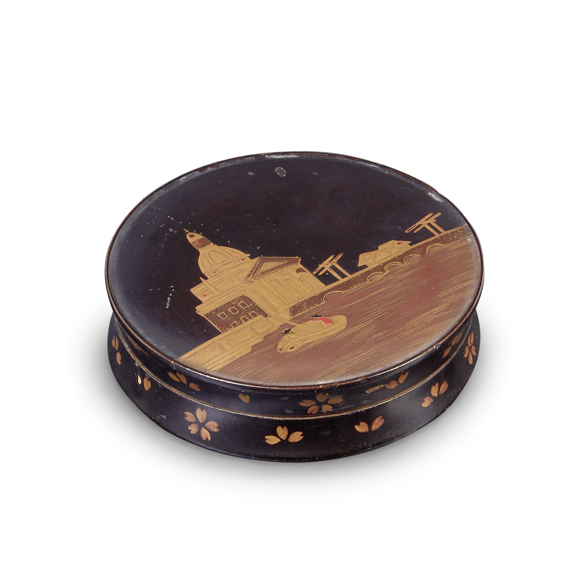 A rare early 19th century Japanese lacquered snuff box of Dutch topographical interest