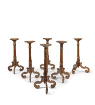 A rare set of six Dutch walnut and yew candle standsLate 17th / early 18th century (6)