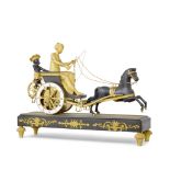 A good early 19th century gilt and patinated bronze figural mantel clock Vuidepot a Paris
