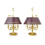 A pair of French gilt bronze three light bouillotte Lamps In the Empire style (2)