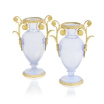 A pair of Restauration ormolu mounted opaline glass vases Circa 1825