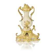 A Louis XV ormolu mounted Chinese crackle cream-glazed fontaine &#224; parfum The porcelain 18th...