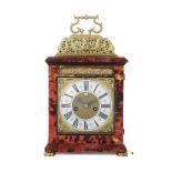 A good late 17th century red tortoiseshell basket top quarter repeating table clock Fromanteel