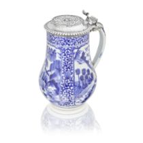 A Dutch silver mounted Japanese blue and white porcelain tankard Cover with marks for Hendrick v...