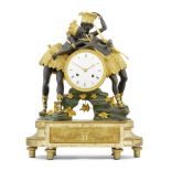 A fine early 19th century French gilt and patinated bronze mantel clock depicting a pair of love...