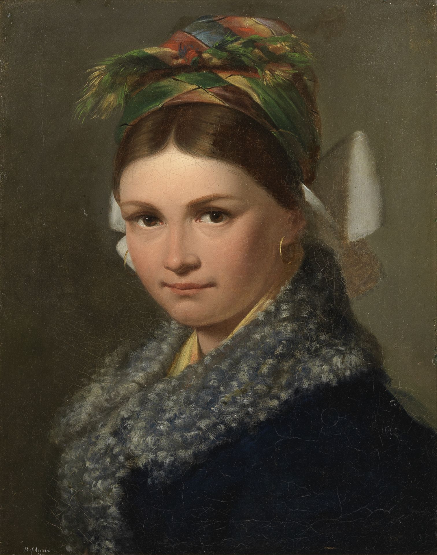 Heinrich Gotthold Arnold (German, 1785-1854) Portrait of a woman in a coloured headscarf