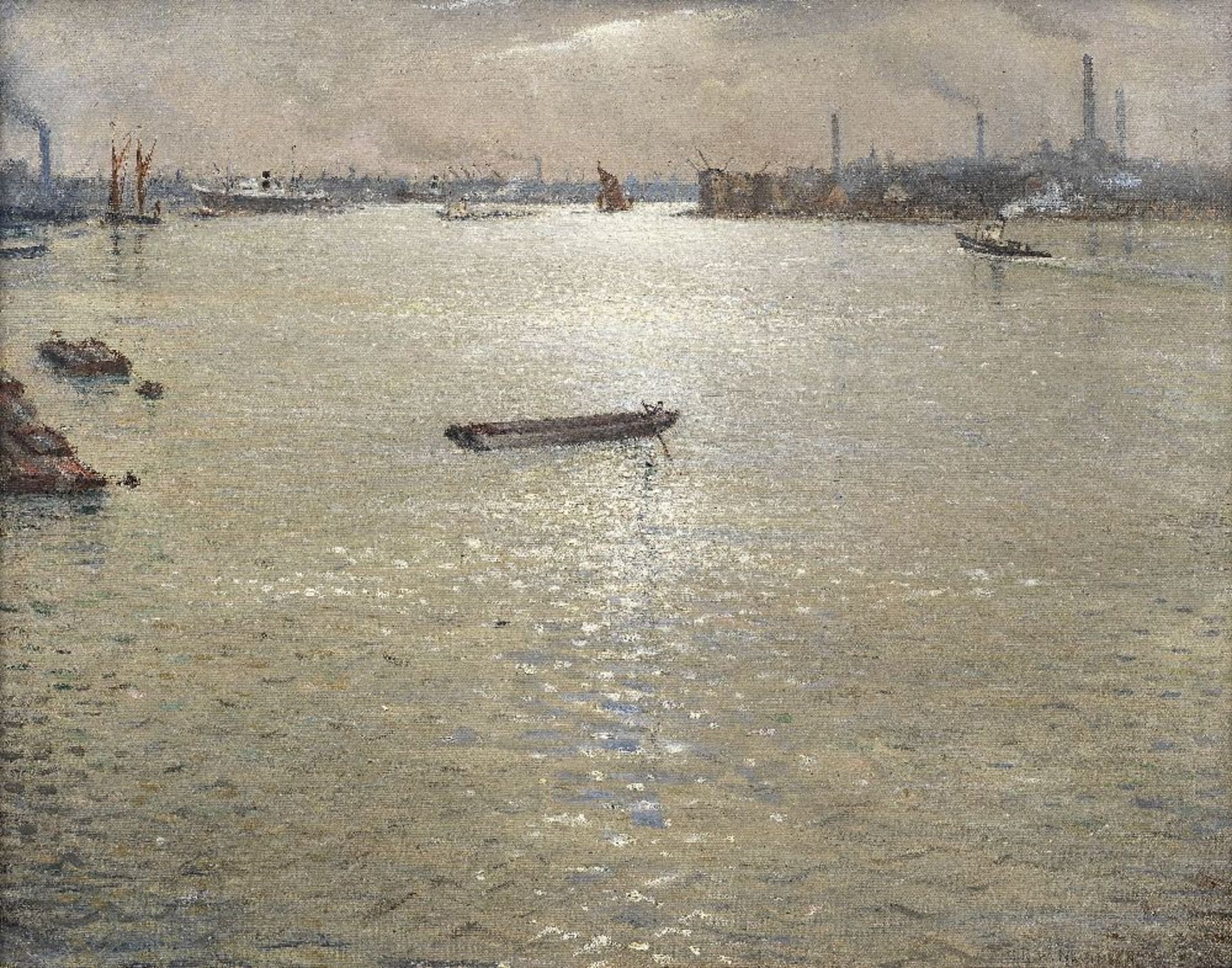 Christopher Richard Wynne Nevinson A.R.A (1889-1946) A Thames Landscape 61.5 x 76.8 cm. (24 1/8 ...