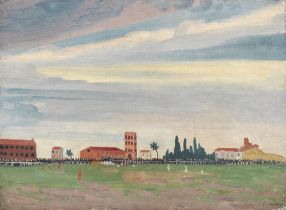 James Dickson Innes (British, 1887-1914) Football Match at Collioure 28.4 x 38.2 cm. (11 1/8 x 1...