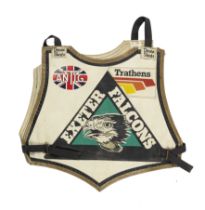 An Exeter Falcons speedway race vest