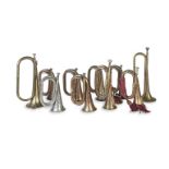 Nine Various Bugles, And Two Cavalry Trumpets