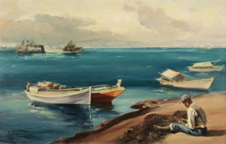 Vassilis Germenis (Greek, 1896-1966) Vue de Paros (signed in Greek and dated (lower left)oil on ...