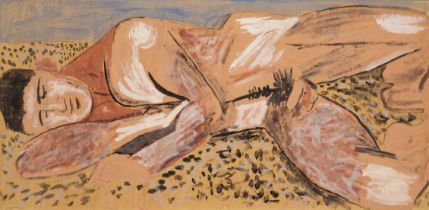 Yiannis Tsarouchis (Greek, 1910-1989) Jeune homme couch&#233; (Peint vers 1937.mixed media on pa...