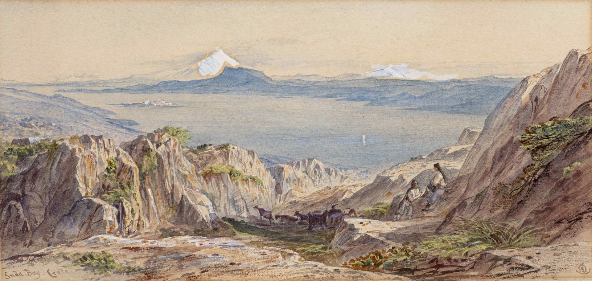 Edward Lear (British, 1812-1888) Suda bay, Crete (signed with initials and titled (lower left)wa...