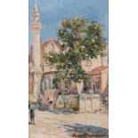 Thalia Flora-Caravia (Greek, 1871-1960) La mosque dans la ville de Rhodes (Peint en 1928.signed ...