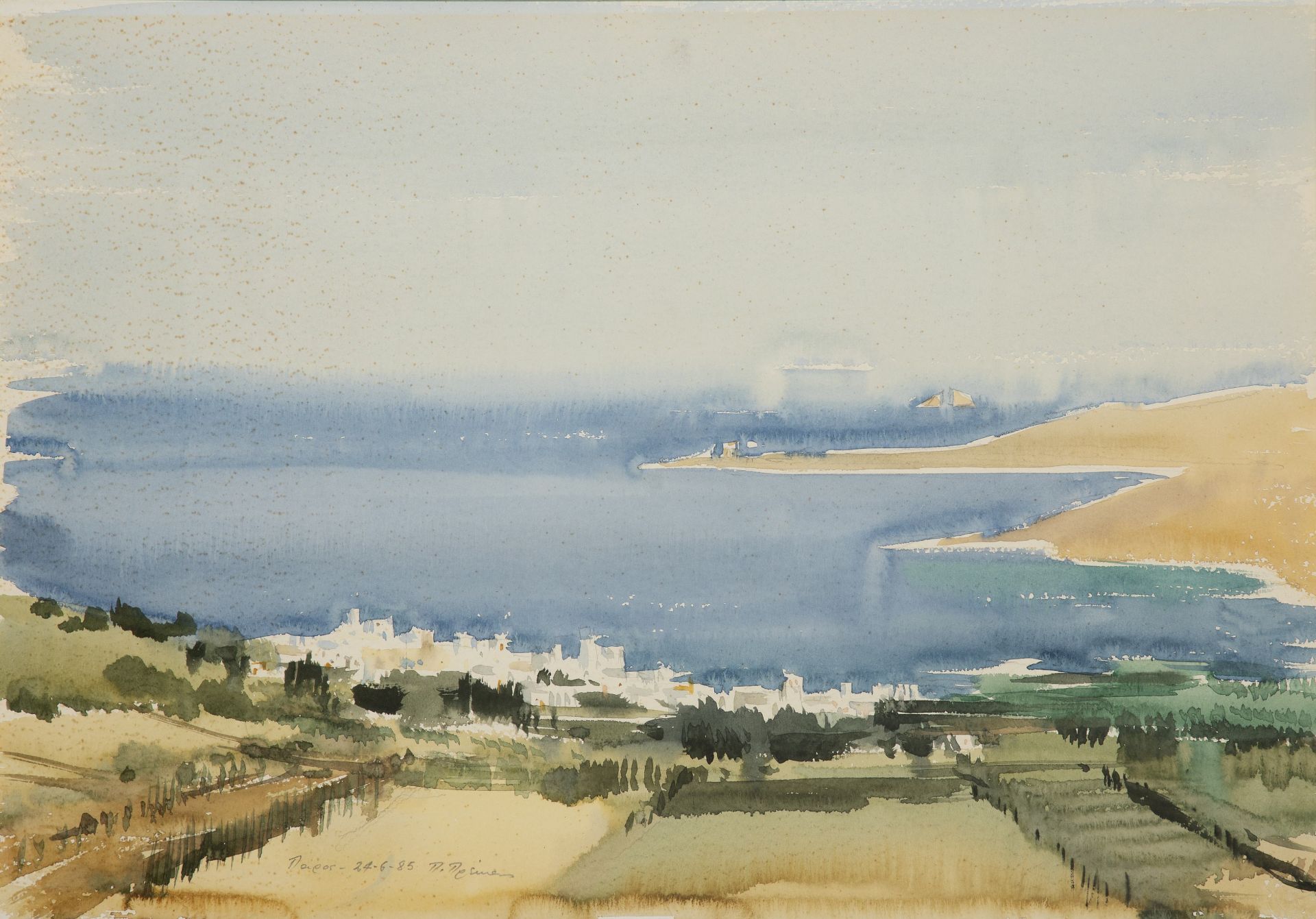 Paris Prekas (Greek, 1926-1999) Vue de Paros (Peint en 1985.signed in Greek and dated (lower lef...