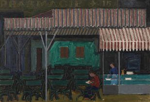 Panayiotis Tetsis (Greek, 1925-2016) Cafe parisien (Peint en 1954.signed in Greek and dated (low...