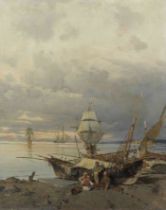 Constantinos Volanakis (Greek, 1837-1907) Sur la c&#244;te (Peint vers 1880-1885.signed in Greek...