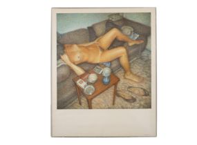 Yiannis Psychopedis (Greek, born 1945) Femme nue allong&#233;e sur un canap&#233; (signed and da...