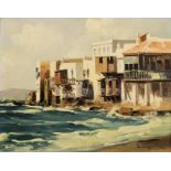 Vassilis Germenis (Greek, 1896-1966) Vue de Mykonos (signed in Greek (lower right)oil on hardboard)