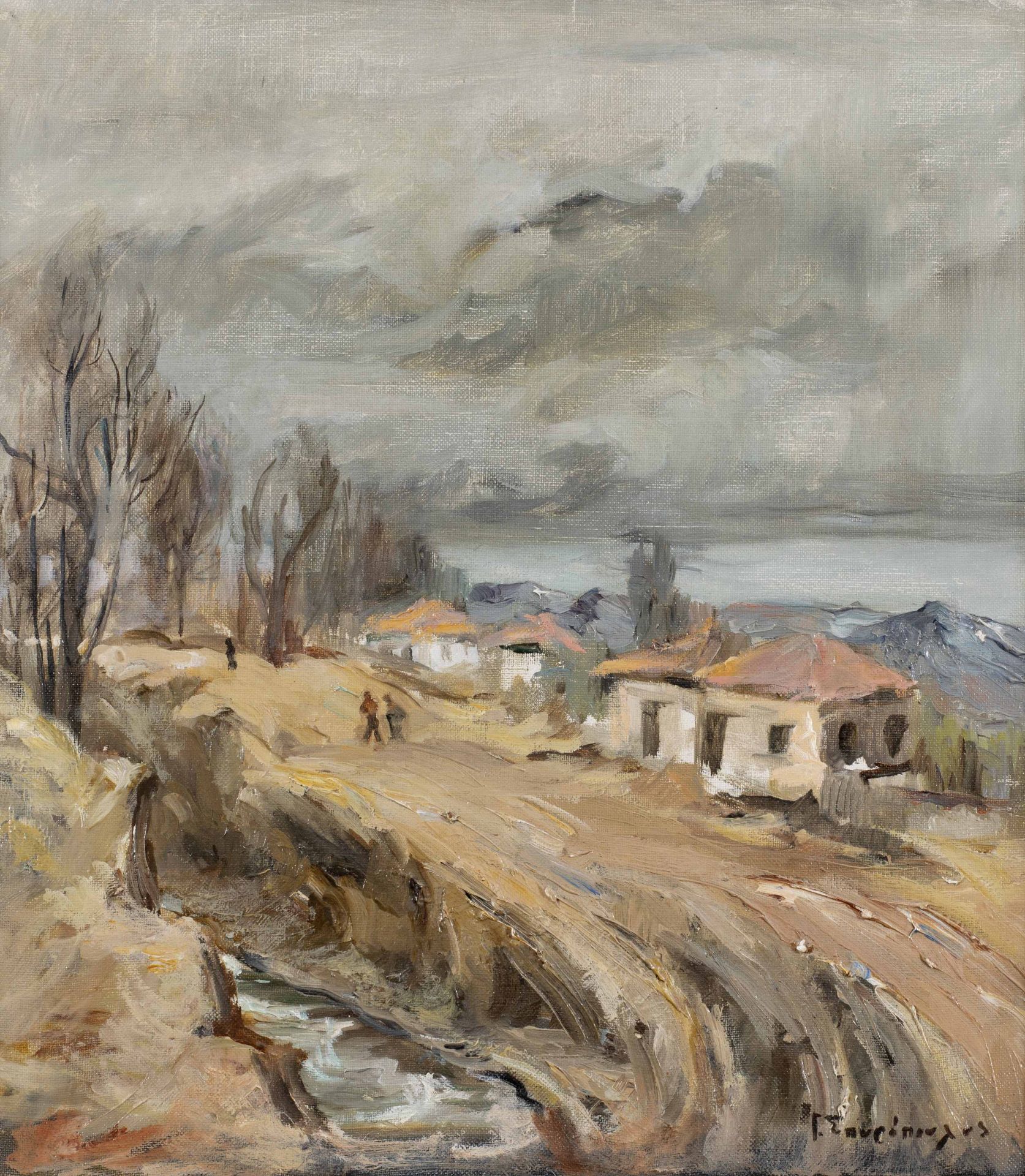 Yiannis Spyropoulos (Greek, 1912-1990) Paysage d'autumne/ Ruisseau &#224; Patissia (Peint en 194...