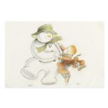 The Snowman: An Original Animation Small Cel of James and the Snowman dancing, 1982,