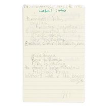 Marc Bolan: A Handwritten Tracklist For The Album Tanx, 1973, Qty