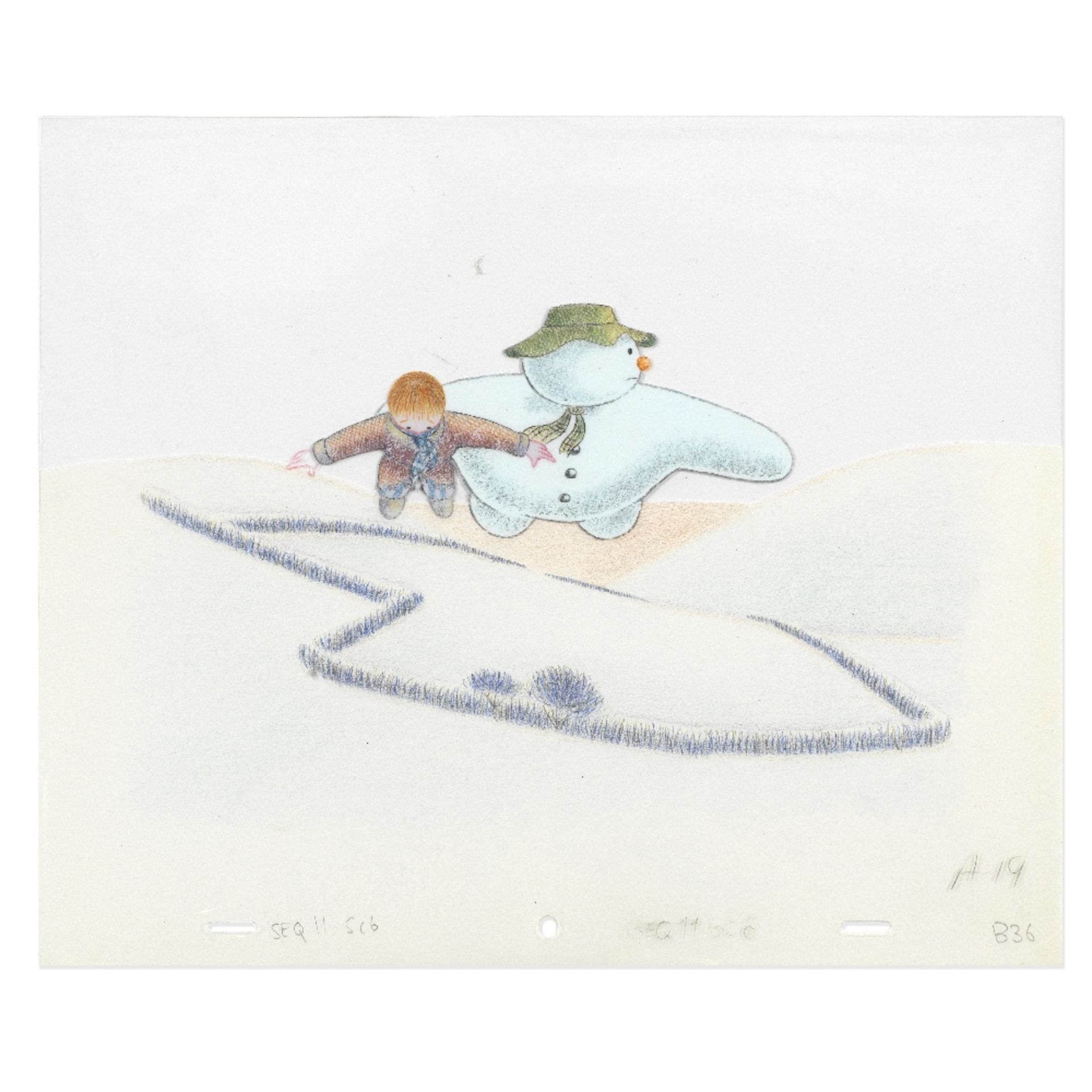 The Snowman: An Original Animation Cel of James and The Snowman Flying, 1982,