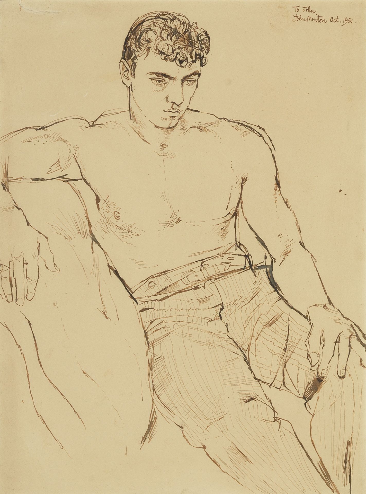 John Minton (British, 1917-1957) Portrait of a Young Man Reclining