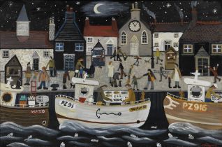 Alan Furneaux (British, born 1953) Newlyn Under a Crescent Moon