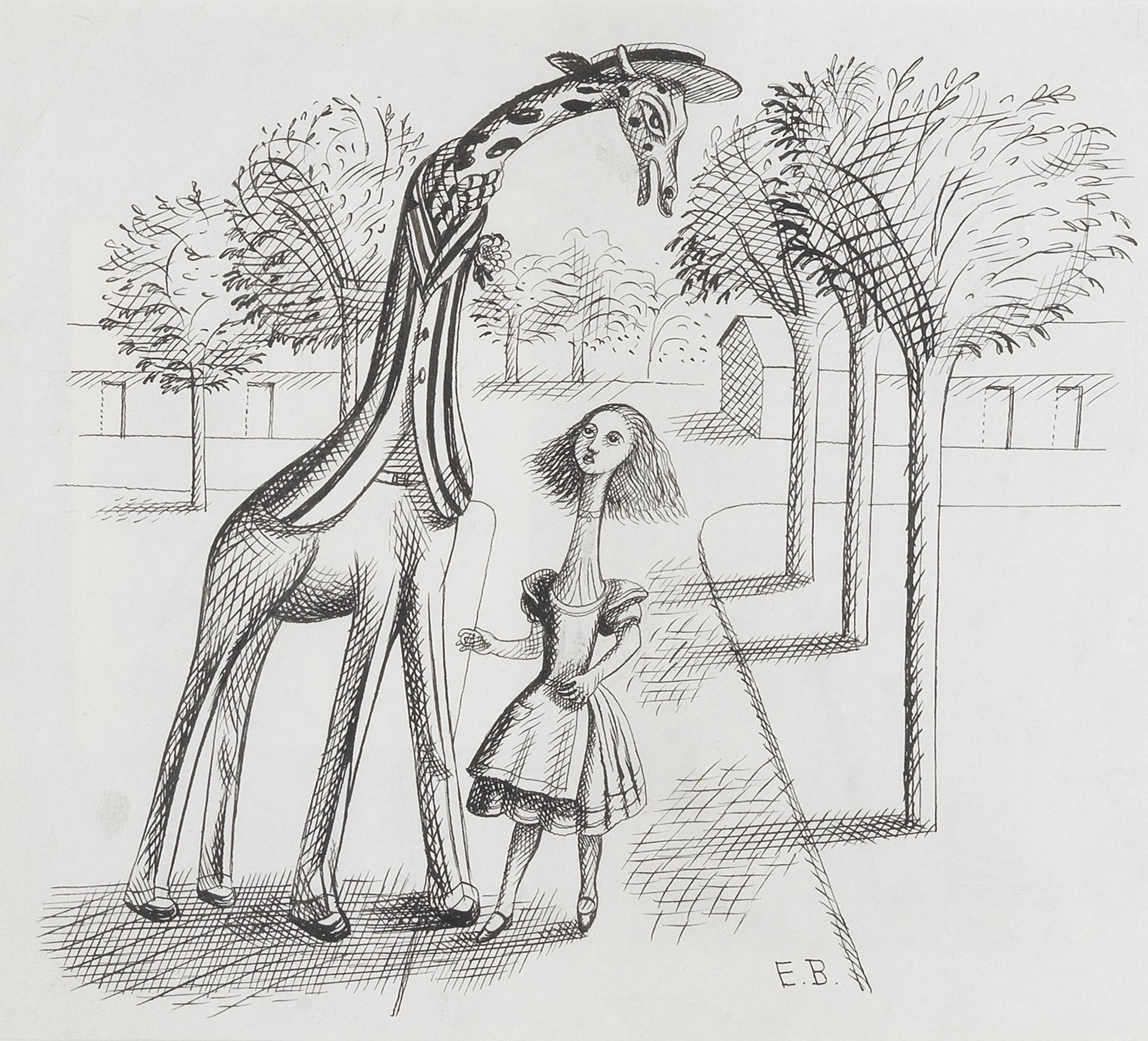 Edward Bawden R.A. (British, 1903-1989) 'Are you a common giraffe?' said Alice timidly... (Execu...