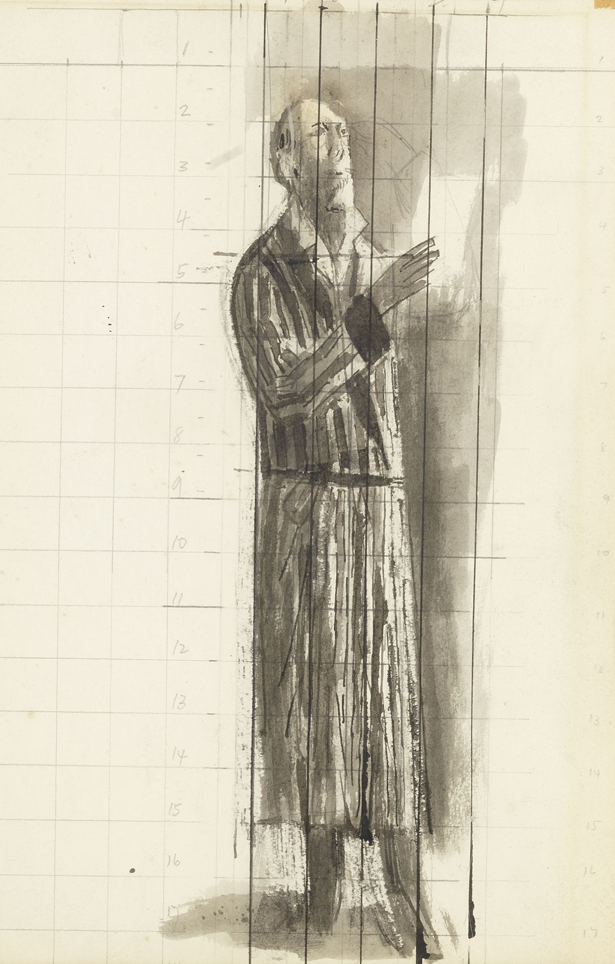Reginald Brill (British, 1902-1974) Sketch for 'The Artist in His Library' (with a further pen a...