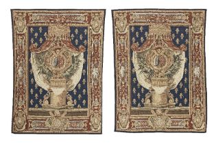 A pair of French portieres with Chauvelin arms after a set called Chancellerie Early 20th centur...