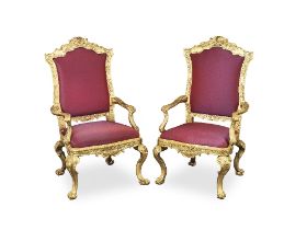 A pair of Italian third quarter 18th century giltwood armchairs Probably Roman, 1750-1770 (2)