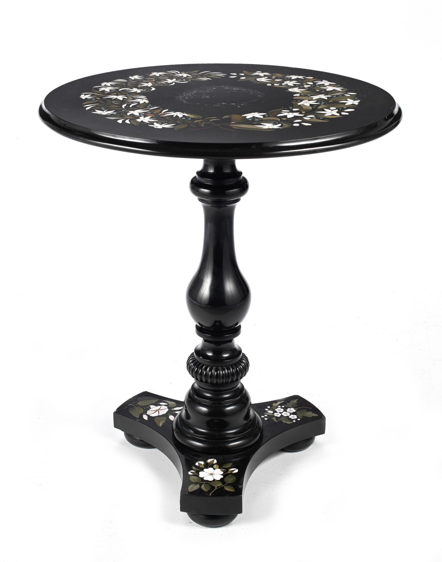 An early Victorian hardstone inlaid Ashford black marble centre table 1850-1860, in the manner o...