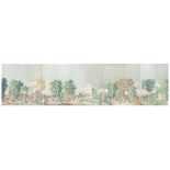 A set of twelve unusual hand painted 'Les Chasses de Compiegne' panoramic wallpaper panels Prob...