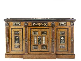 An important early Victorian 'Antiquarian' walnut and ebonised breakfront low cabinet mounted