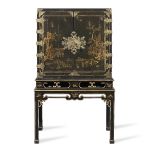 A George I japanned and engraved gilt brass mounted cabinet on a later stand The cabinet: 1710-1...