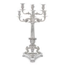 A George IV large silver six-light candelabrum Paul Storr, London 1828, underside of base stampe...