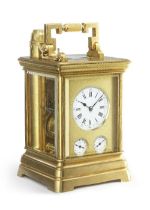 A very rare late 19th century French carriage clock with mechanical snuffer, almost certainly for us