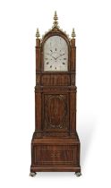 A fine and rare 19th century brass inlaid mahogany floor standing organ clock playing twelve tunes,