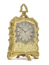 A good mid 19th century eight day gilt engraved brass strut timepiece In the style of Thomas Cole,