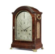 A mid-19th century brass-bound mahogany single pad top clock John Leumas, London