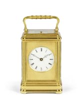 A Good late 19th century French Brass Gorge Cased carriage clock with hour repeat and engine-turned